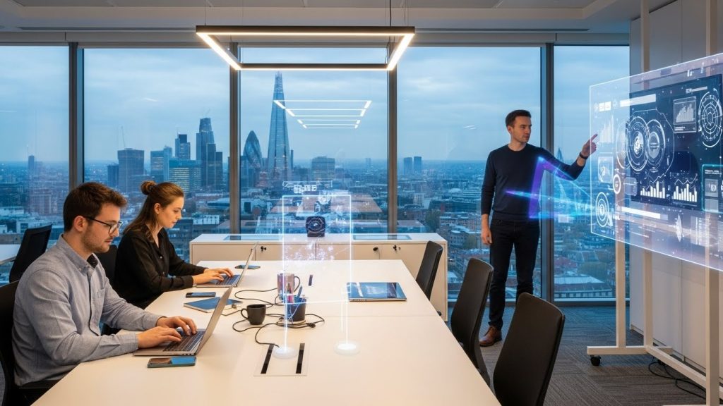 UK tech startups to watch in 2025 with founders working in a modern London office